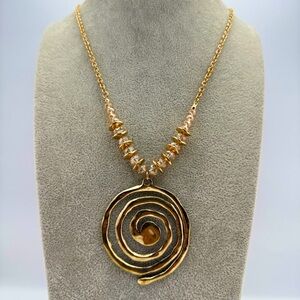 Gold Tone Spiral Pendant Necklace with Beaded Accent & Spanish Prayer